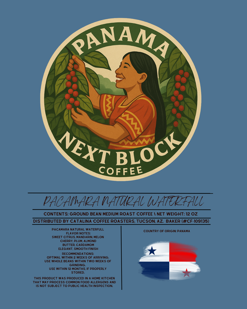 Panama Pacamara Natural Waterfall Special Edition coffee label